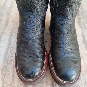 Lucchese Ostrich Black Leather Women's Western Boots